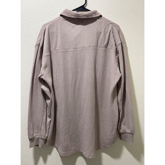 Briggs NWT Women's Relaxed Fit Button Long Sleeve Waffle Shirt Tan - Picture 12 of 13